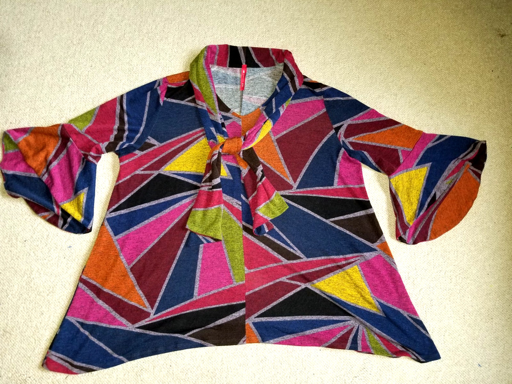 Womens Top-IC CONNIE K-multicolor abstract stretch knit 'Scarf Tunic' Artsy-XXL